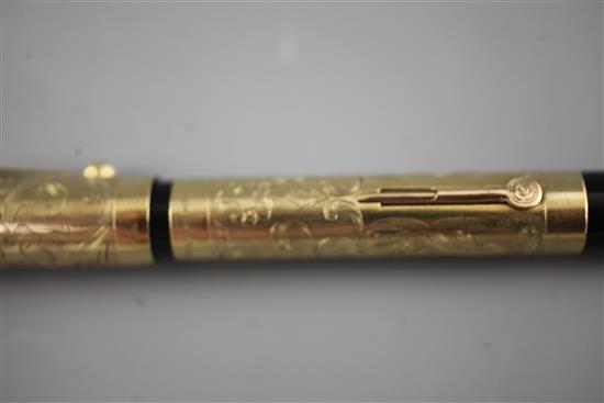 A cased Namiki 14k rolled gold fountain pen, 13cm